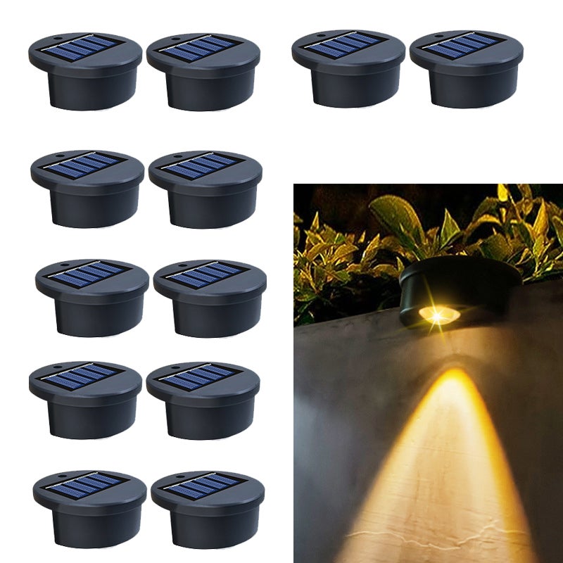 Zestaw 12 solarnych lamp schodowych LED, dekoracyjne oświetlenie stopni, ciepłe światło