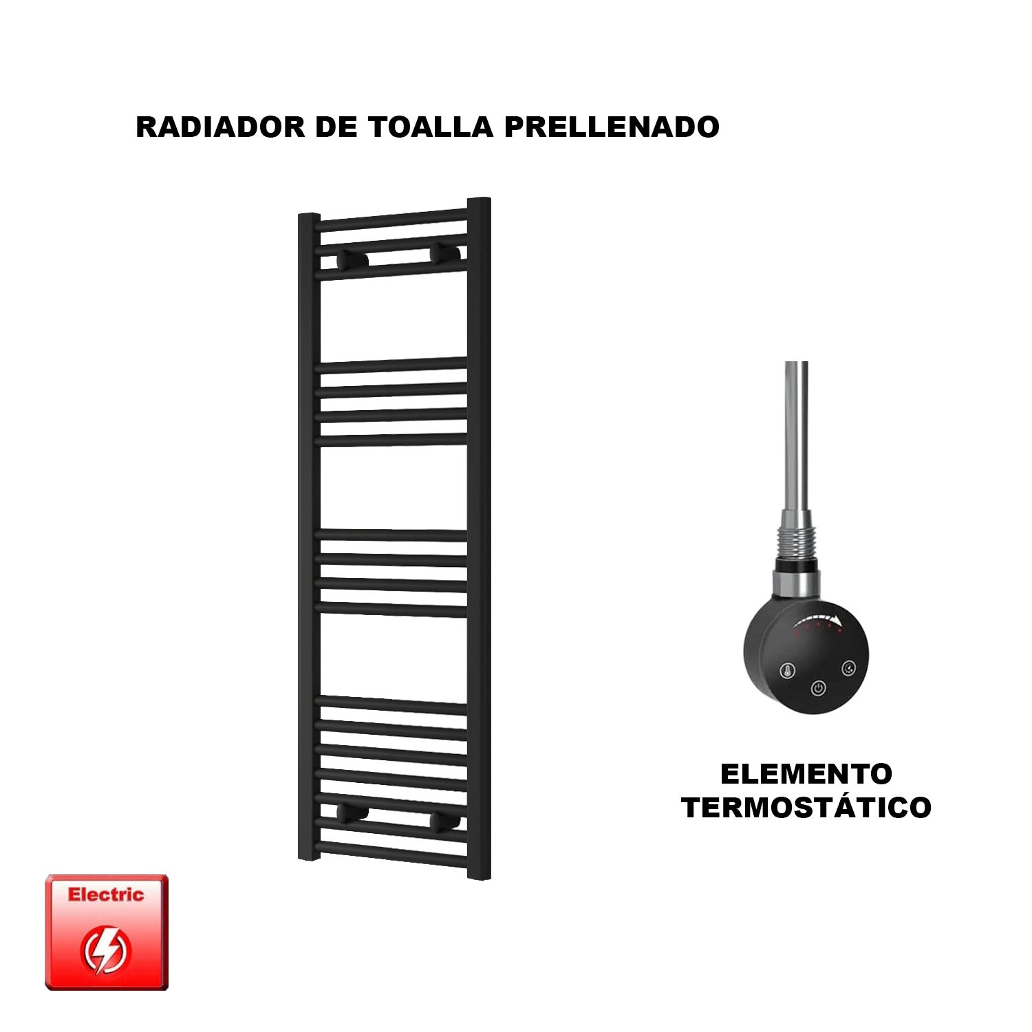 Radiador Toallero Eléctrico Negro 40x120 cm con Termostato 600W-Elegant Radiators - 2