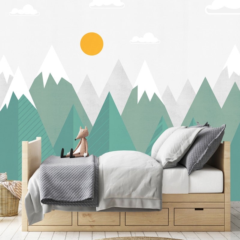 Papier Peint Garçon Classique <br/> Montagnes Vert menthe