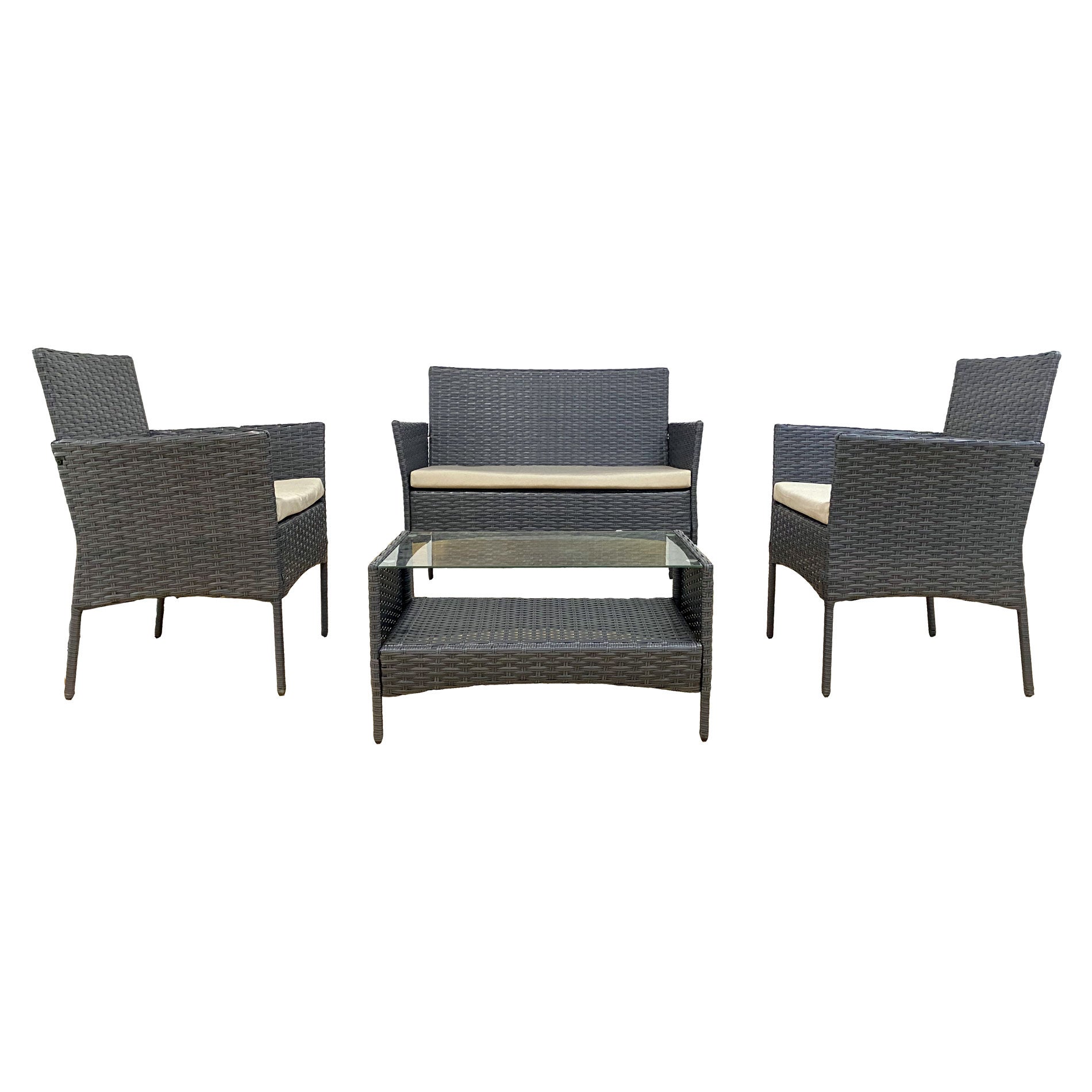 Rebecca Mobili Zestaw mebli ogrodowych do salonu z poduszkami szary stalowy polirattan