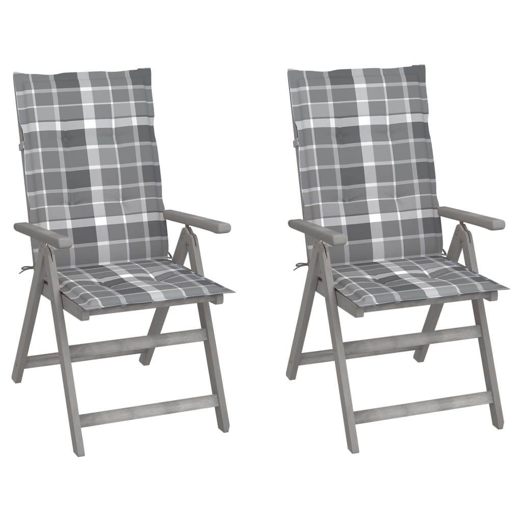 Chaises inclinables de jardin 2 pcs avec coussins Bois d'acacia - 2