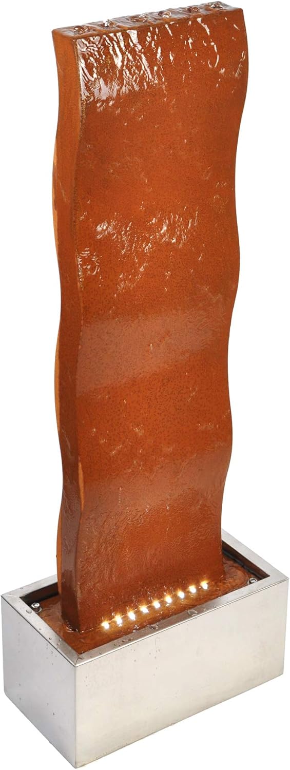 Köhko® Fontanna ogrodowa z LED ze stali Corten, wys.90cm, niecka stal nierdz. wys.30cm. Fontanna wodna Ściana wodna Fontanna wewnętrzna Ekwador 32003