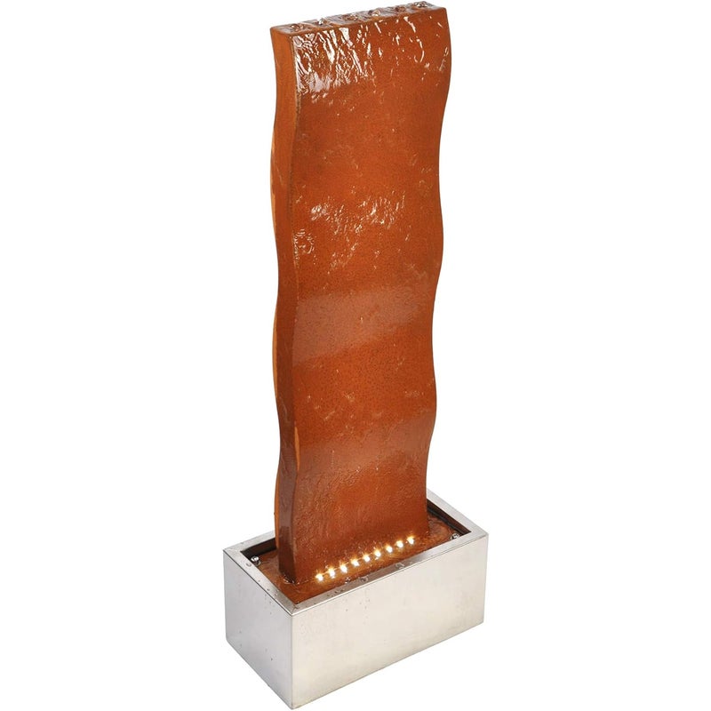 Köhko® Fontanna ogrodowa z LED ze stali Corten, wys.90cm, niecka stal nierdz. wys.30cm. Fontanna wodna Ściana wodna Fontanna wewnętrzna Ekwador 32003