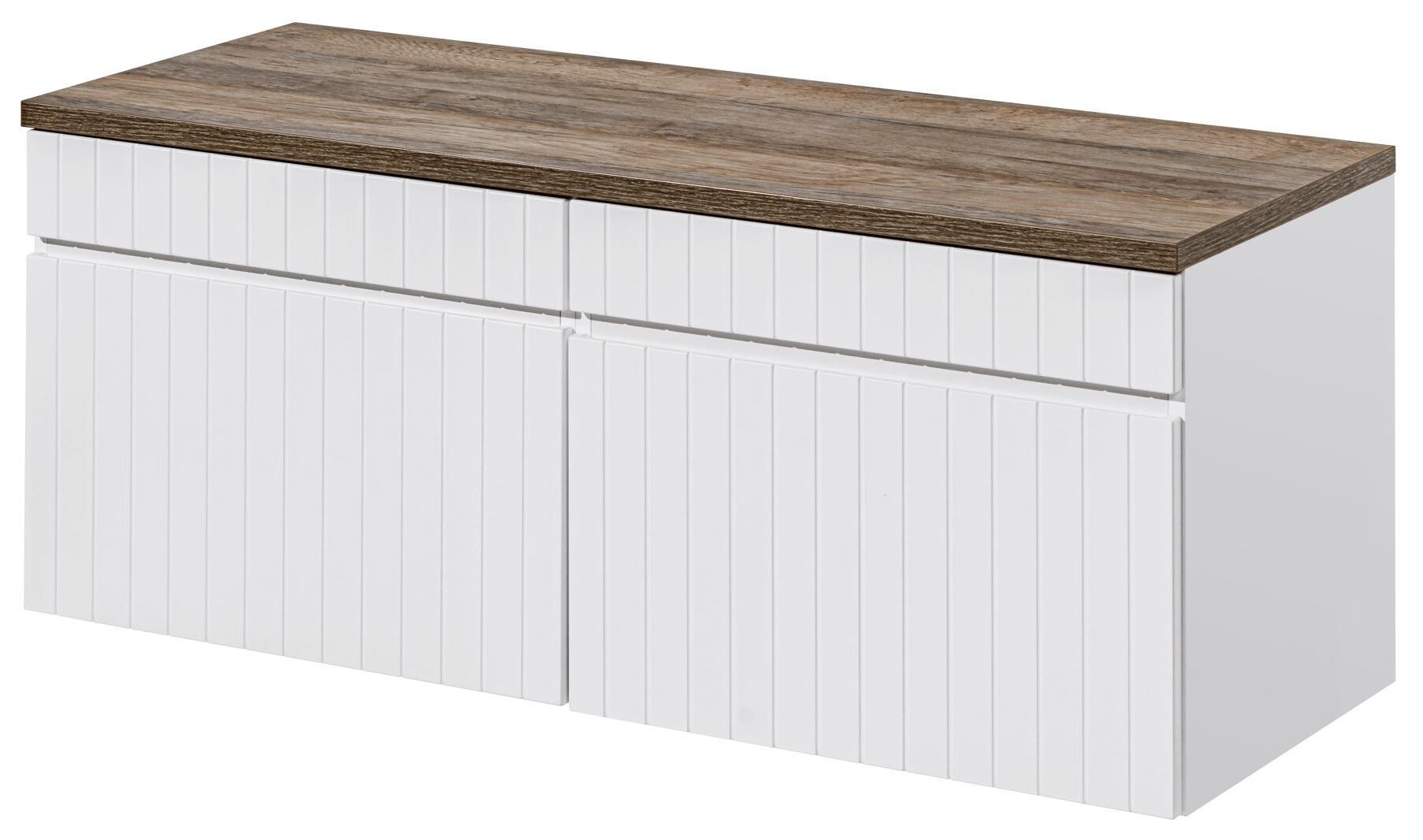 Szafka łazienkowa ICONIC White 120 cm z blatem dąb wisząca biała ryflowana