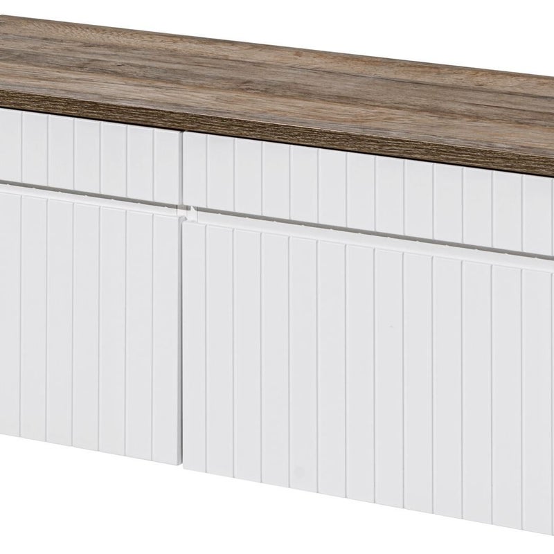 Szafka łazienkowa ICONIC White 120 cm z blatem dąb wisząca biała ryflowana