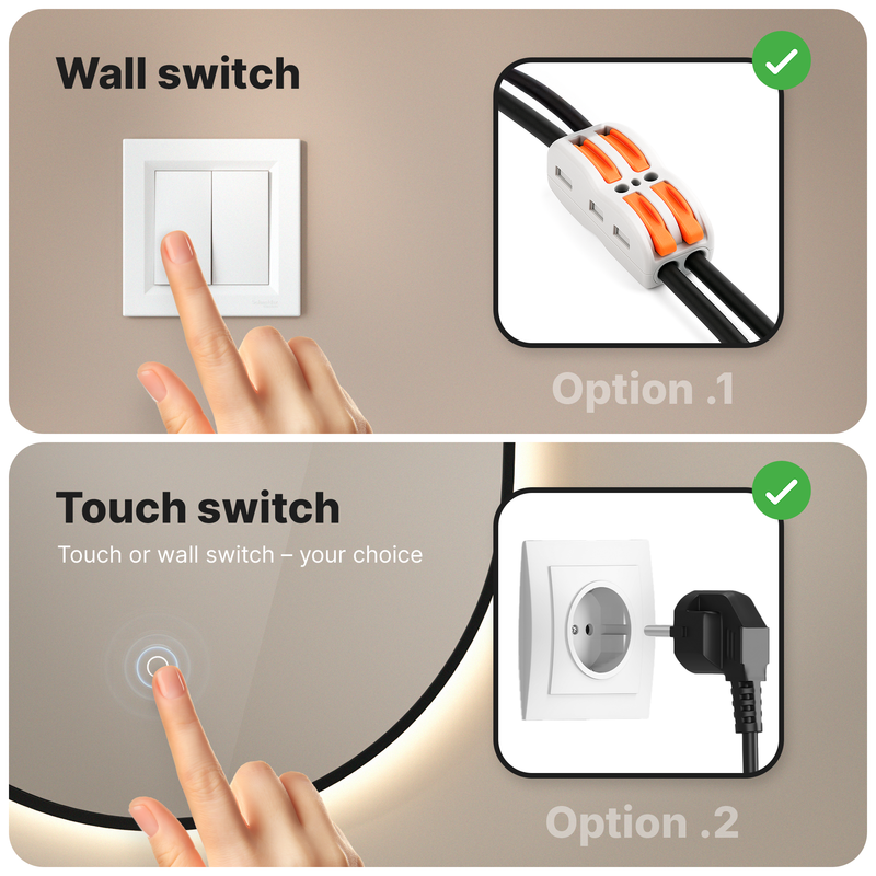 Espejo de baño - 90x50cm - Marco negro - Antivaho - Con luz LED - 5