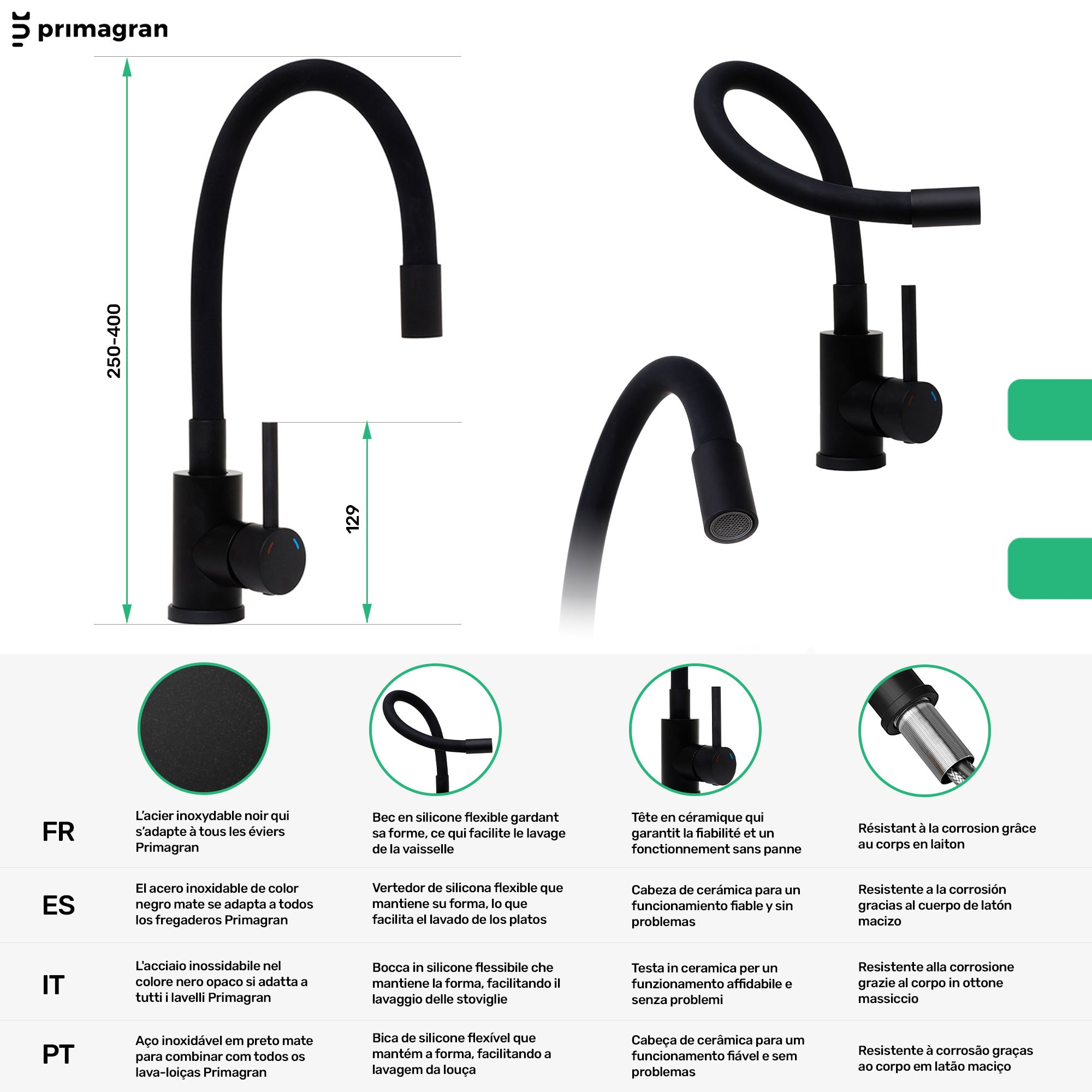 Lavandino da Cucina Nero 88x50cm, Lavello in Granito a 1 vasca + Sifone Classico + Accessori, Lavabo da Cucina Incasso al mobile 90cm PRIMAGRAN - 7
