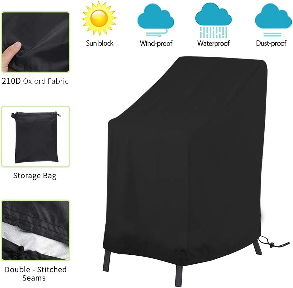 Housse de Chaise de Jardin, Imperméable Housse de Protection pour Chaises de Jardin Housse pour Fauteuil Empilables, Tissu Oxford 210D(70*70*125/75cm) - 4