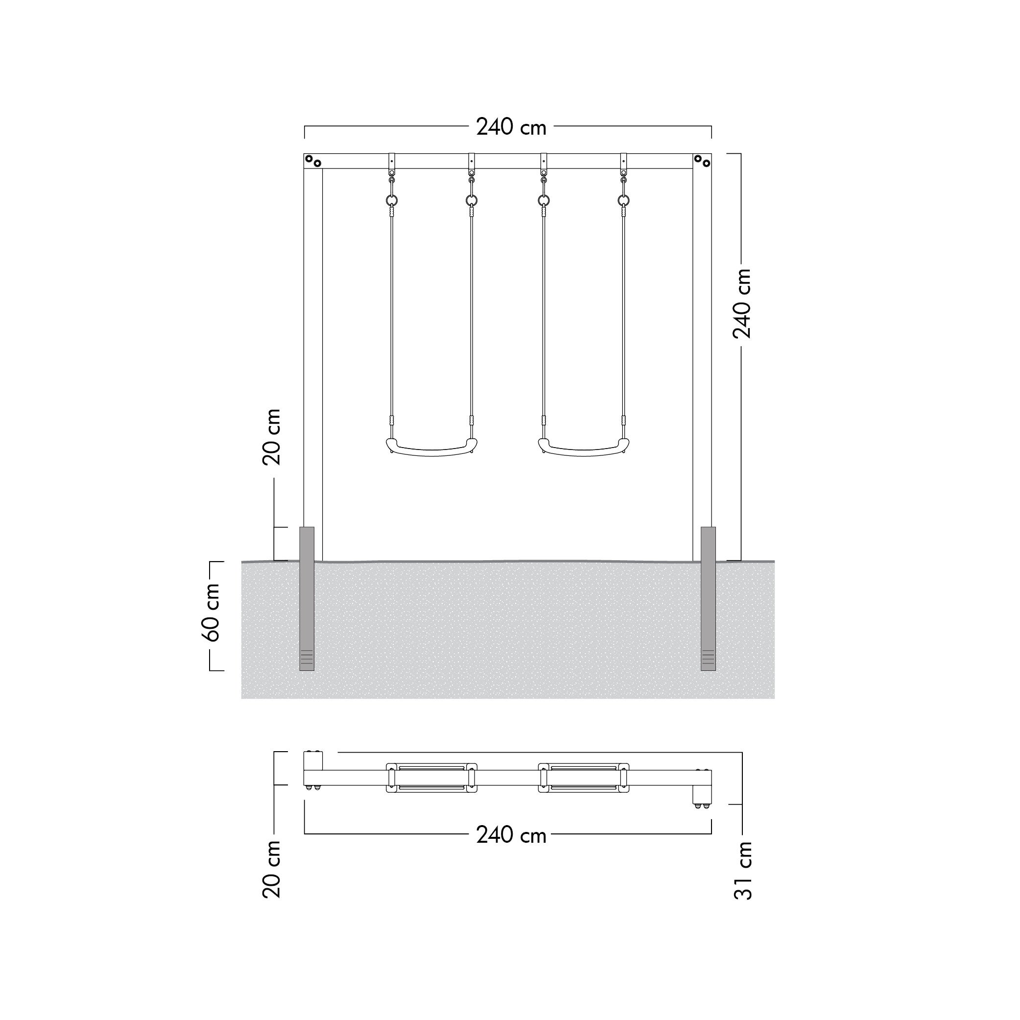 WICKEY Balançoire double Aero Star en bois avec 2 sièges réglables, structure compacte et accessoires bleus - 7