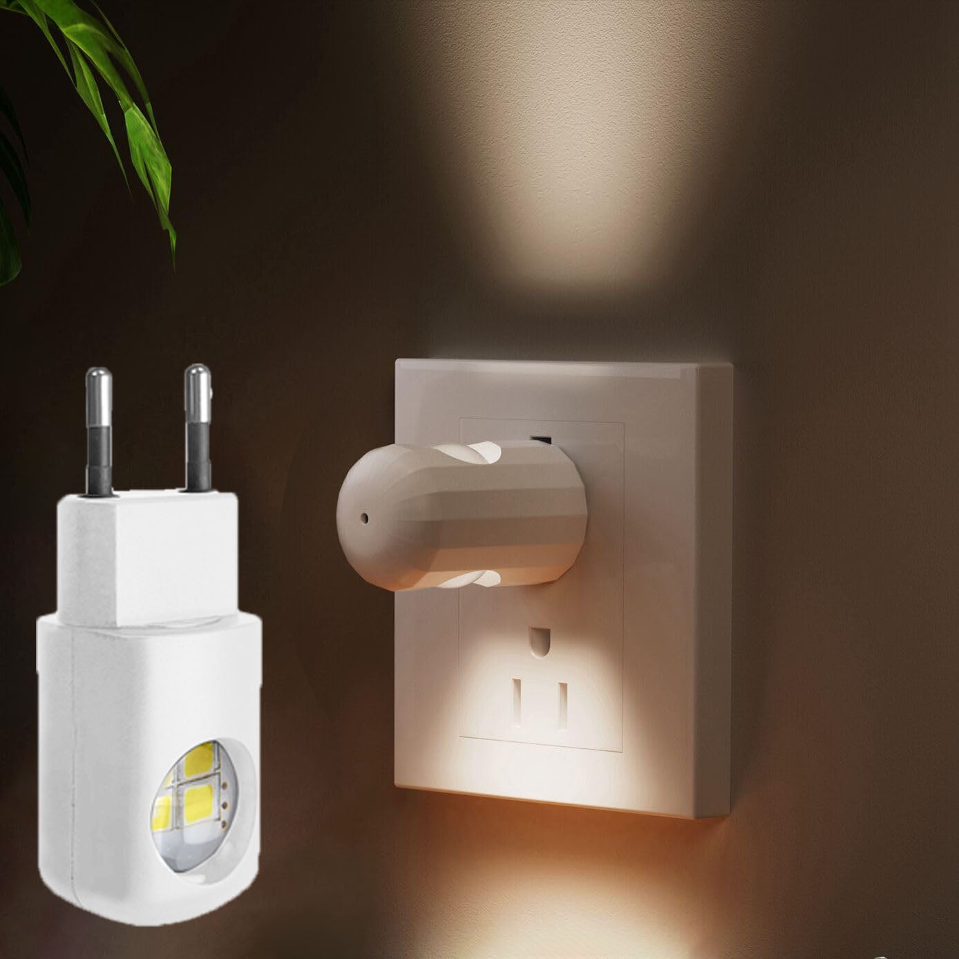 Zestaw 10 wtykowych białych lampek nocnych LED, lampki nocne, obrotowa wtyczka, odpowiednie do salonu, przedpokoju, białe światło