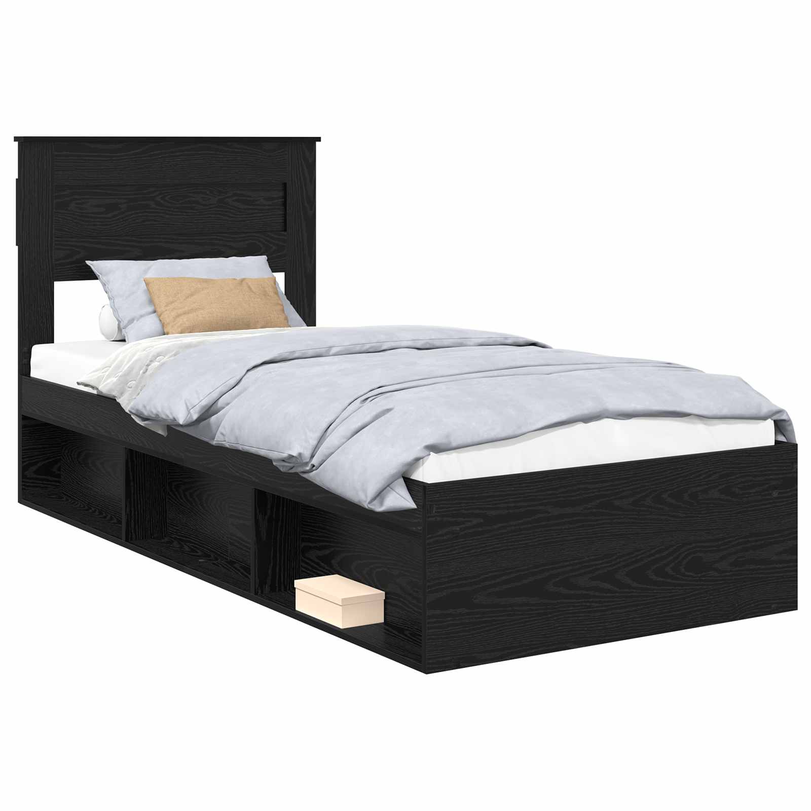 Cadre de lit chêne noir en panneau de bois pour la chambre, 75 × 190 cm - 2