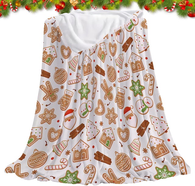 Couverture de Noël Plaids de Noël pour Le Canapé en Polaire Couverture de Noël en Pain d'épice Bonhommes de Neige Arbres de Noël Plaid 100 x 150 cm