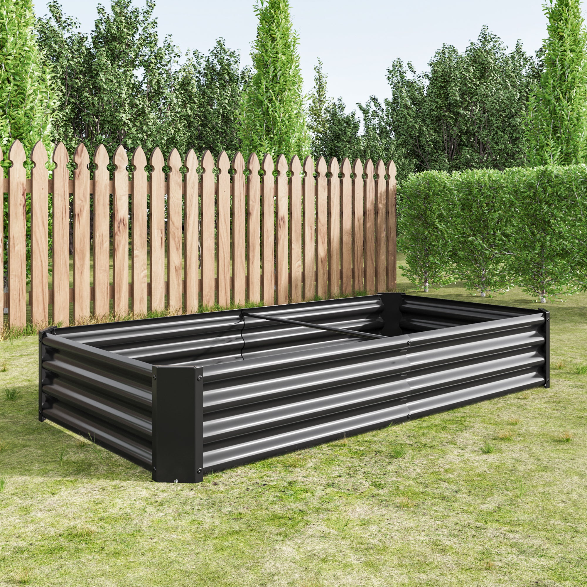 Bac de plantation fabriqué en tôle d'acier robuste conception stable, antirouille et durable, base non incluse, 180x90x30 cm, métal, noir - 7