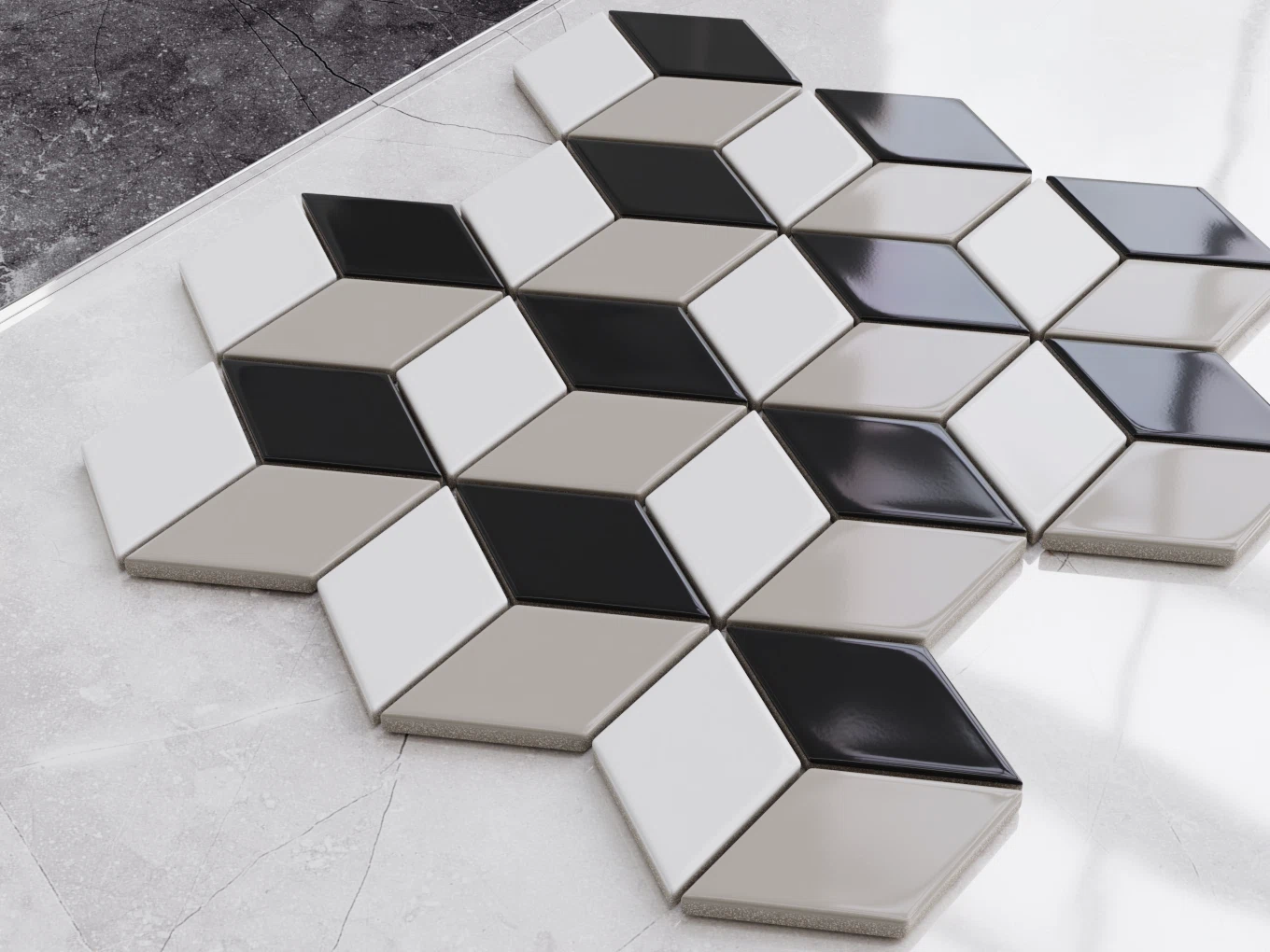 Mosaïque en céramique sur maille pour salle de bain ou cuisine 25.5cm x 29.5cm - Kubrick - 2