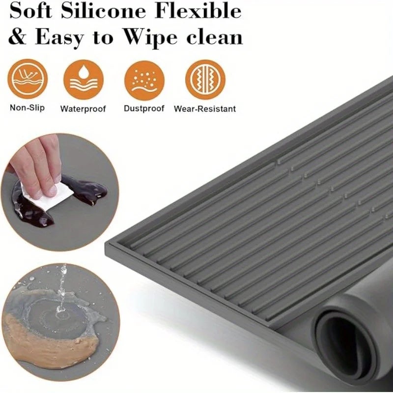 Tapete de silicona 2 en 1 para café, escurridor de platos, para cafetera, diseño antideslizante y bandeja de drenaje extraíble. - 5