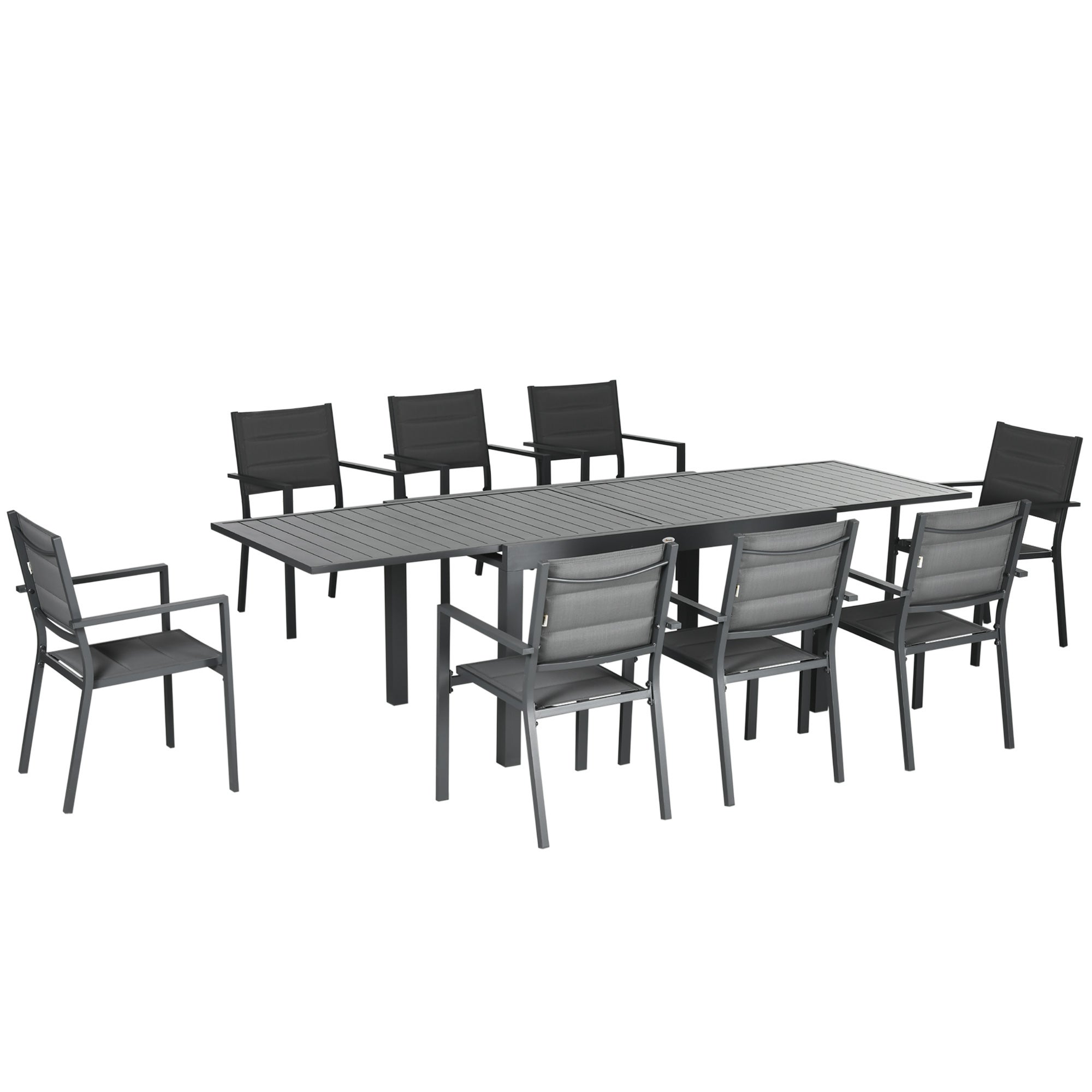 Conjunto de Refeição Outsunny Cinza Escuro/Cinza de carvão Textilene e Alumínio 135-270x89x74cm - 2