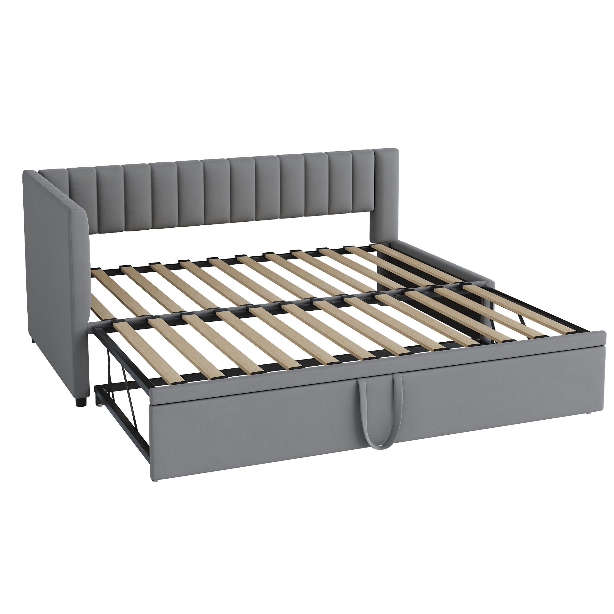 Canapé-lit multifonctionnel en L avec lit gigogne 90/180x200cm, tissu velours, design peu encombrant pour lit enfant, lit d'appoint - 8
