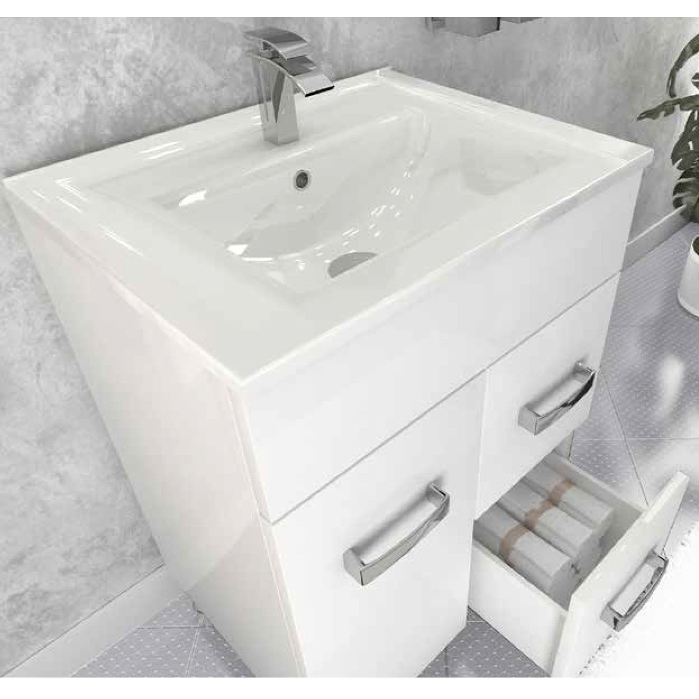 MADRID Meuble salle de bain sur pieds simple vasque Blanc largeur 60 cm - 4