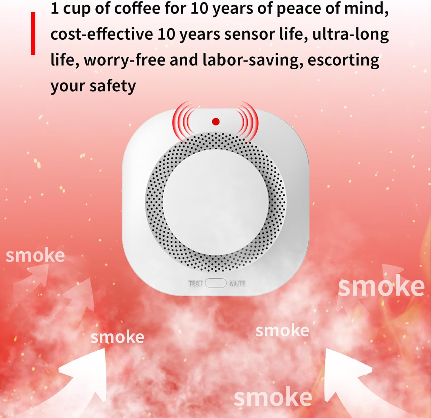 2pcs Alarme Incendie sans Fil pour Maison -Détecteur de Fumée 360° Intelligent, Alerte Anti-Feu pour Appartement/Bureau - Installation Rapide - 4