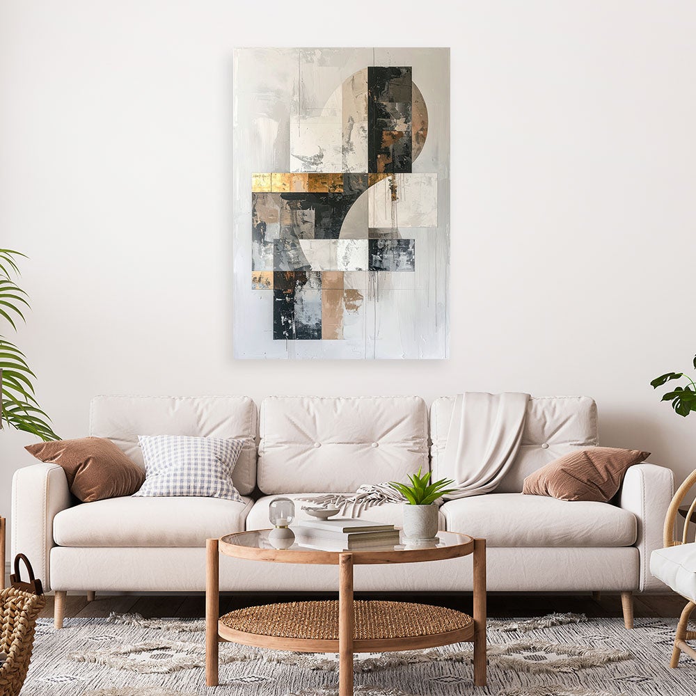 Obraz do salonu sypialni biura loftu, Nowoczesna Abstrakcja geometryczna w beżowo kolorach 80x120 - 2