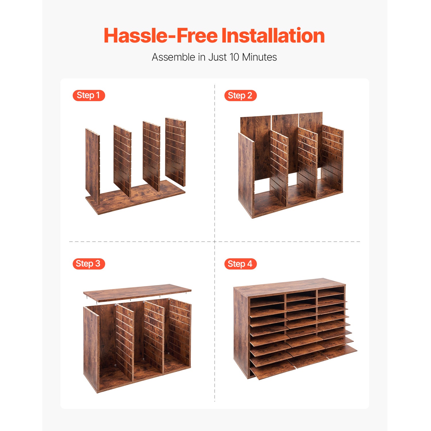 Organiseur Littérature SucceBuy Bois 27 Compartiments, Boîte aux Lettres avec Étagères Amovibles, Marron Foncé pour Bureau - 8