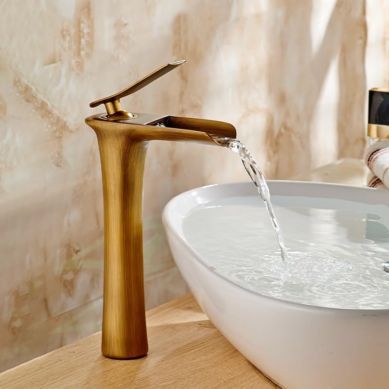 Antyczny mosiężny kran łazienkowy, bateria jednouchwytowa, retro kran zlewozmywakowy, wysokiej jakości mosiężna lampa łazienkowa