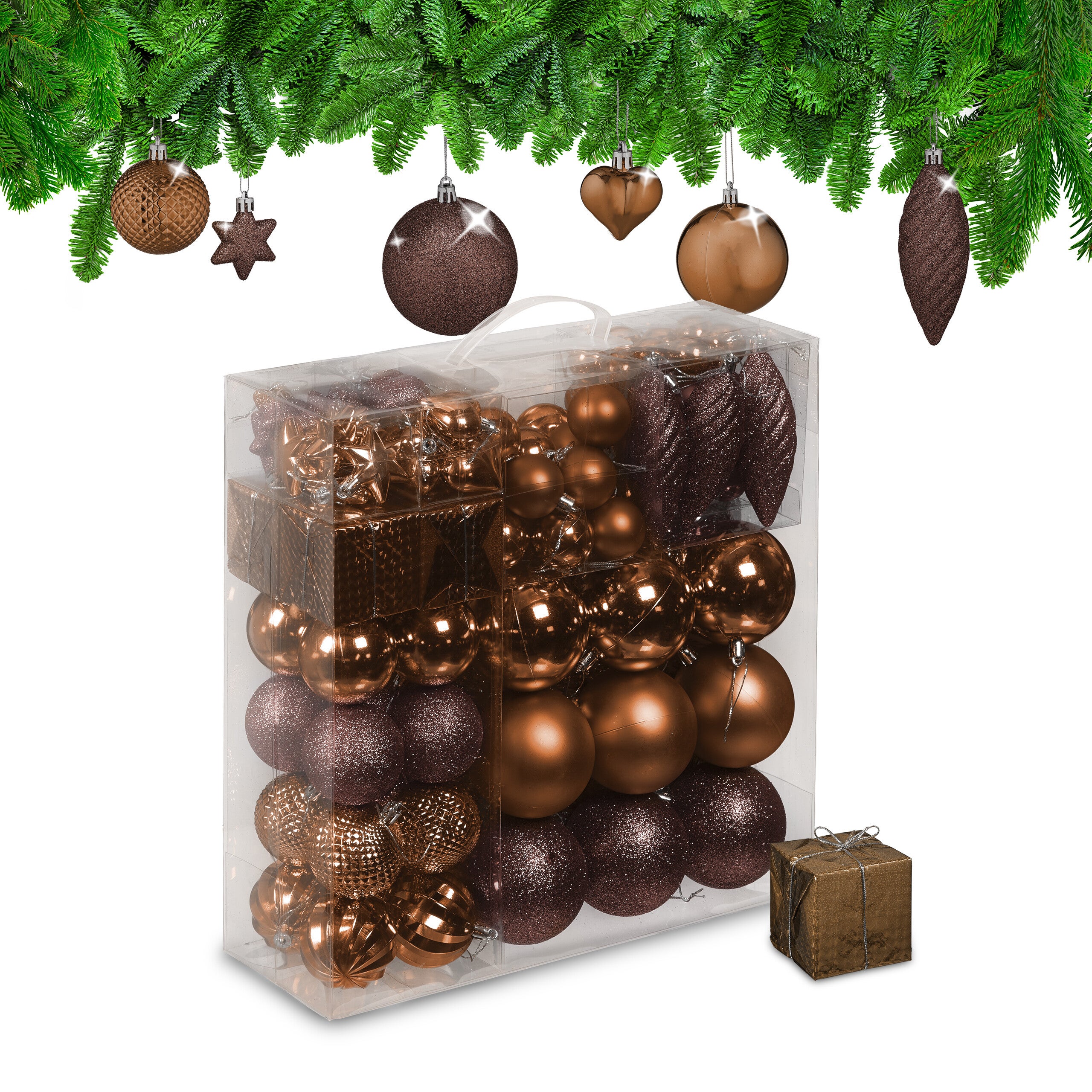 Lot De 110 Boules De Noël Noires Relaxdays | En Plastique Durable | Diamètres 3 à 8 Cm | Avec Cœurs, étoiles, Guirlandes | Déco Sapin Festive