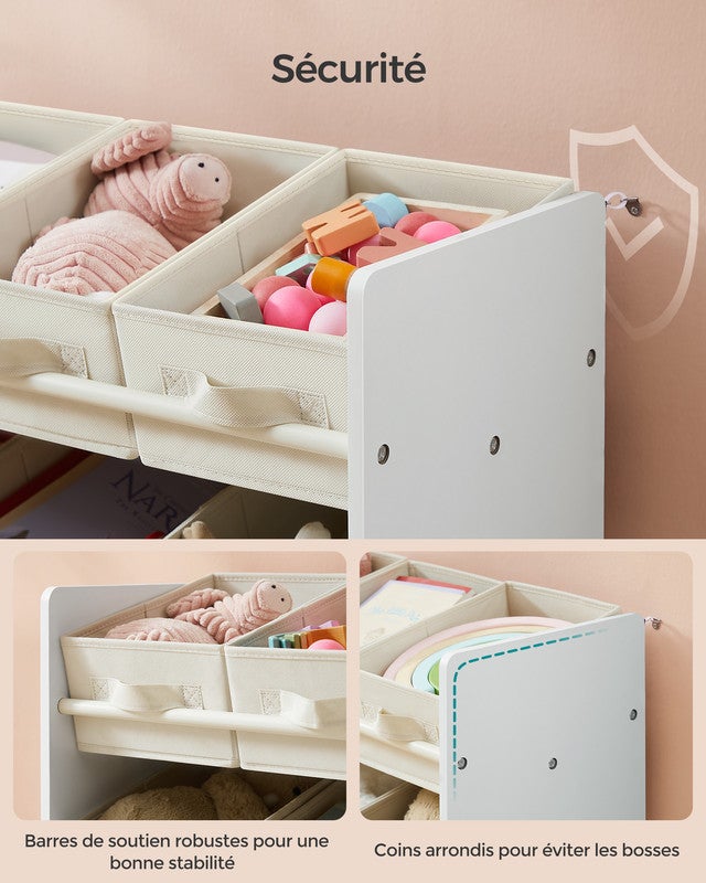 Étagère à Jouets pour Enfants, 9 Boîtes de Rangement en Tissu Non-tissé, Spacieuse, 29,5 x 62,5 x 60 cm, Blanc Nuage - 4