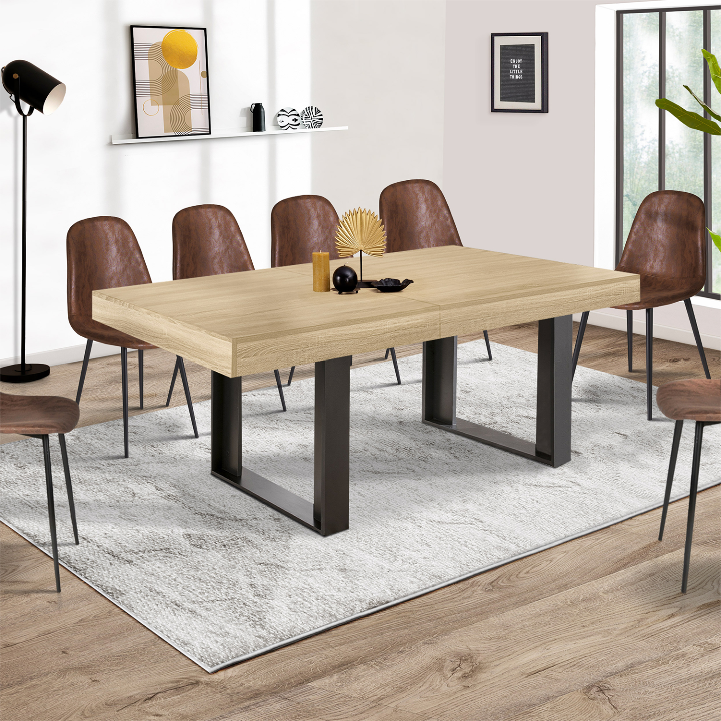 Table à manger extensible rectangle PHOENIX 6-12 personnes bois et noir 200-300 cm - 4
