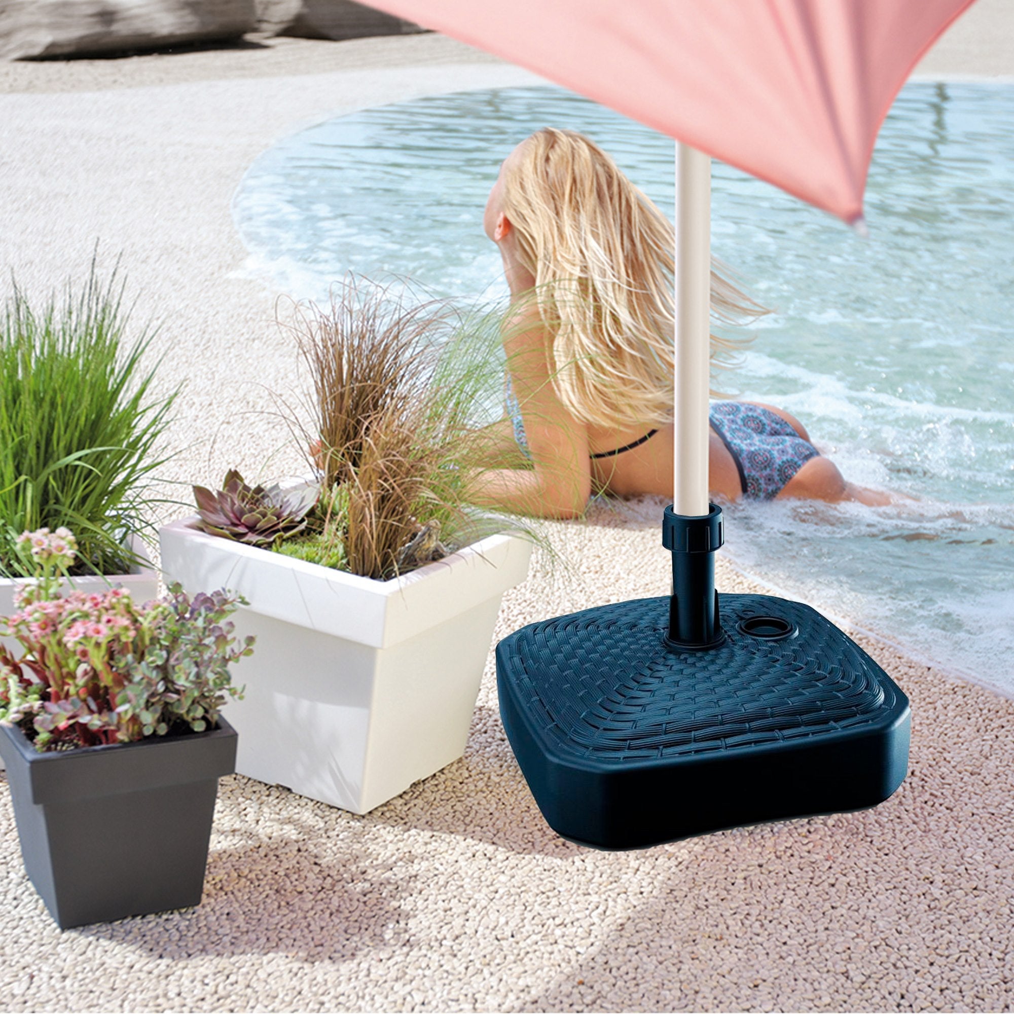 Deuba Pied de parasol carré Anthracite socle parasol Ø2,6cm aspect polyrotin remplissage eau sable gravier support jardin - 4