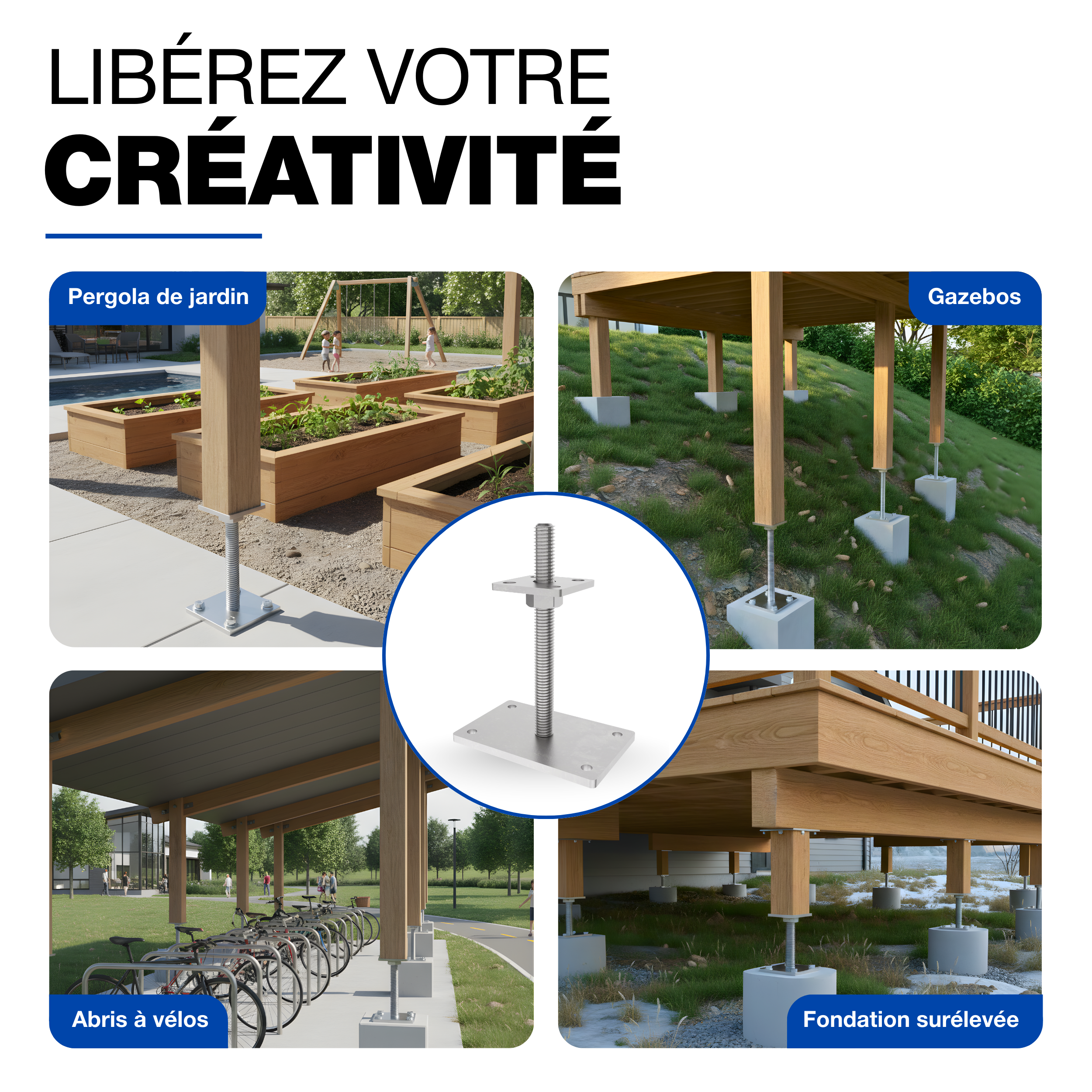 Support de poteau Galvanisé à chaud 100 x 100 mm | 50 - 230 mmhauteur reglable platine bois pied clôture GeZu Impex - 8