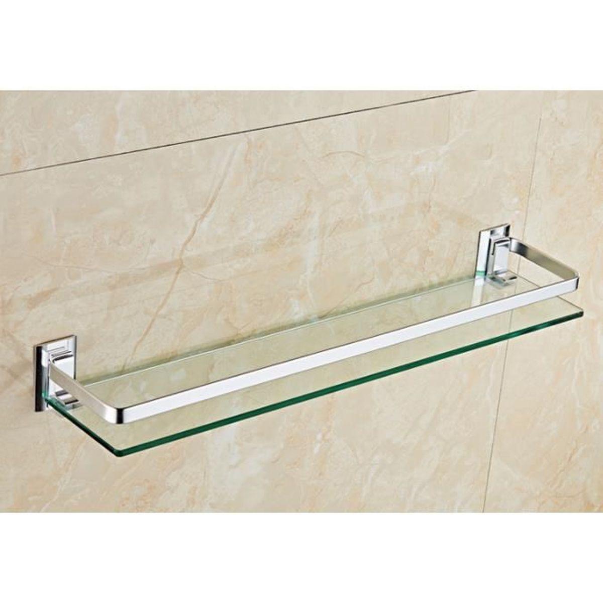 Étagère de Salle de Bain Rectangulaire en Verre Aluminium Support Mural 60*12*7cm - 2