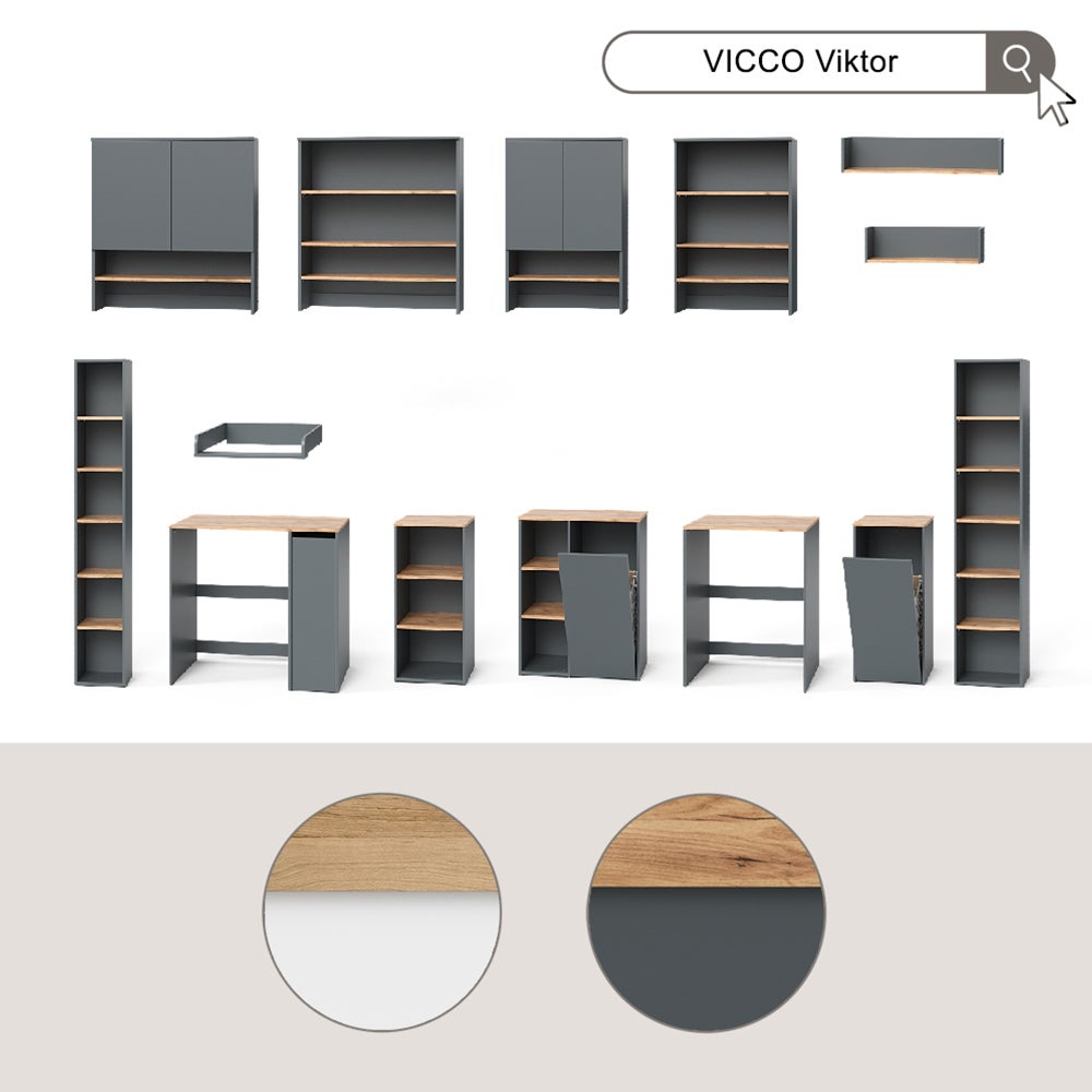 Vicco Armoire de salle de bain Viktor, Blanc/Artisan, 40.2x88.2cm avec panier à linge - 7