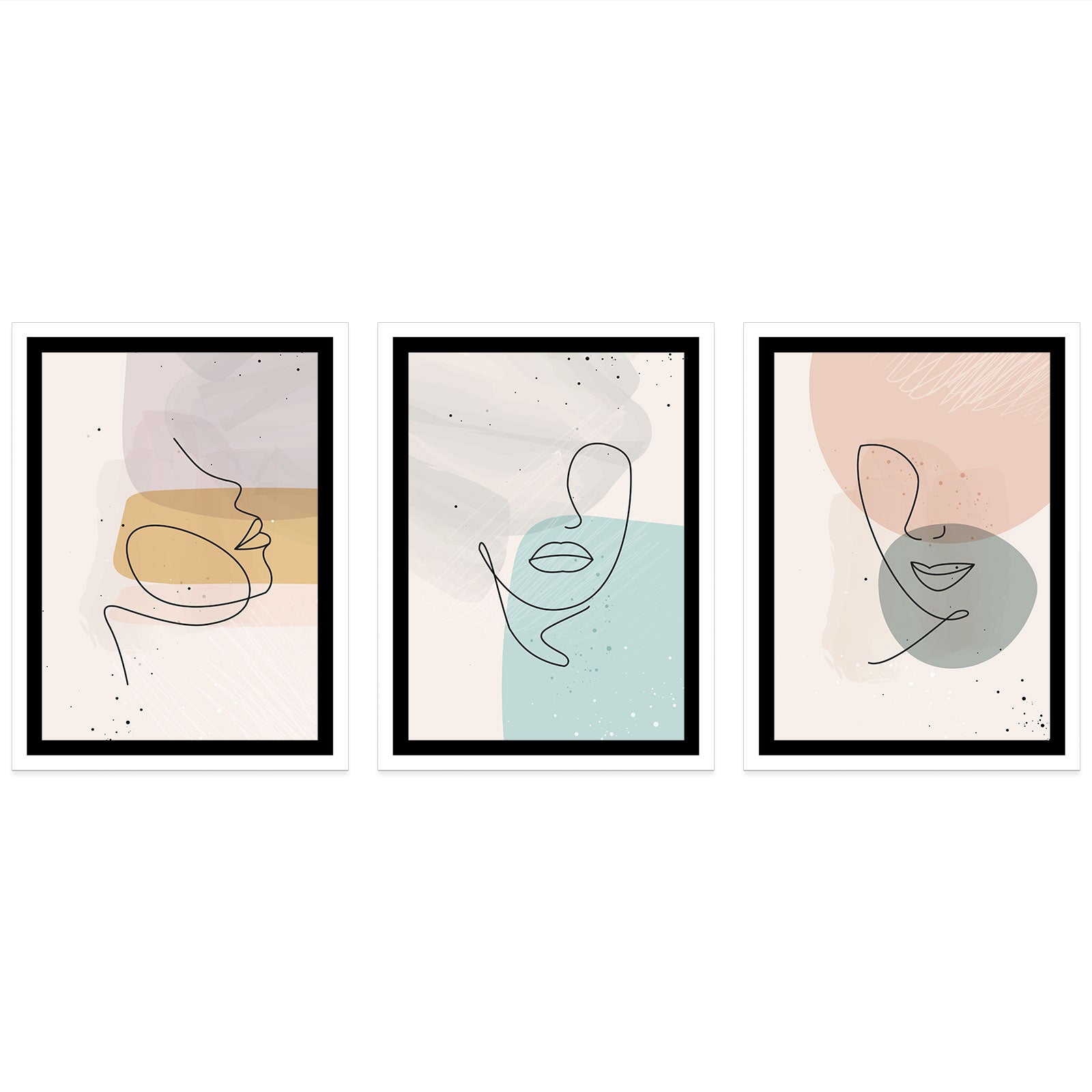 Lot de 3 Affiches / Posters Triptyque - Visages Abstrait 3617689990118 - Bordure Noire et Blanche - 3 Affiches - 21x29,7 cm (Cadres non fournis) - 4