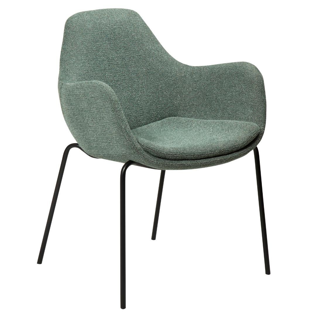 Zimmer Dan-Form krzesło stołowe z podłokietnikami bouclé zielonkawy.