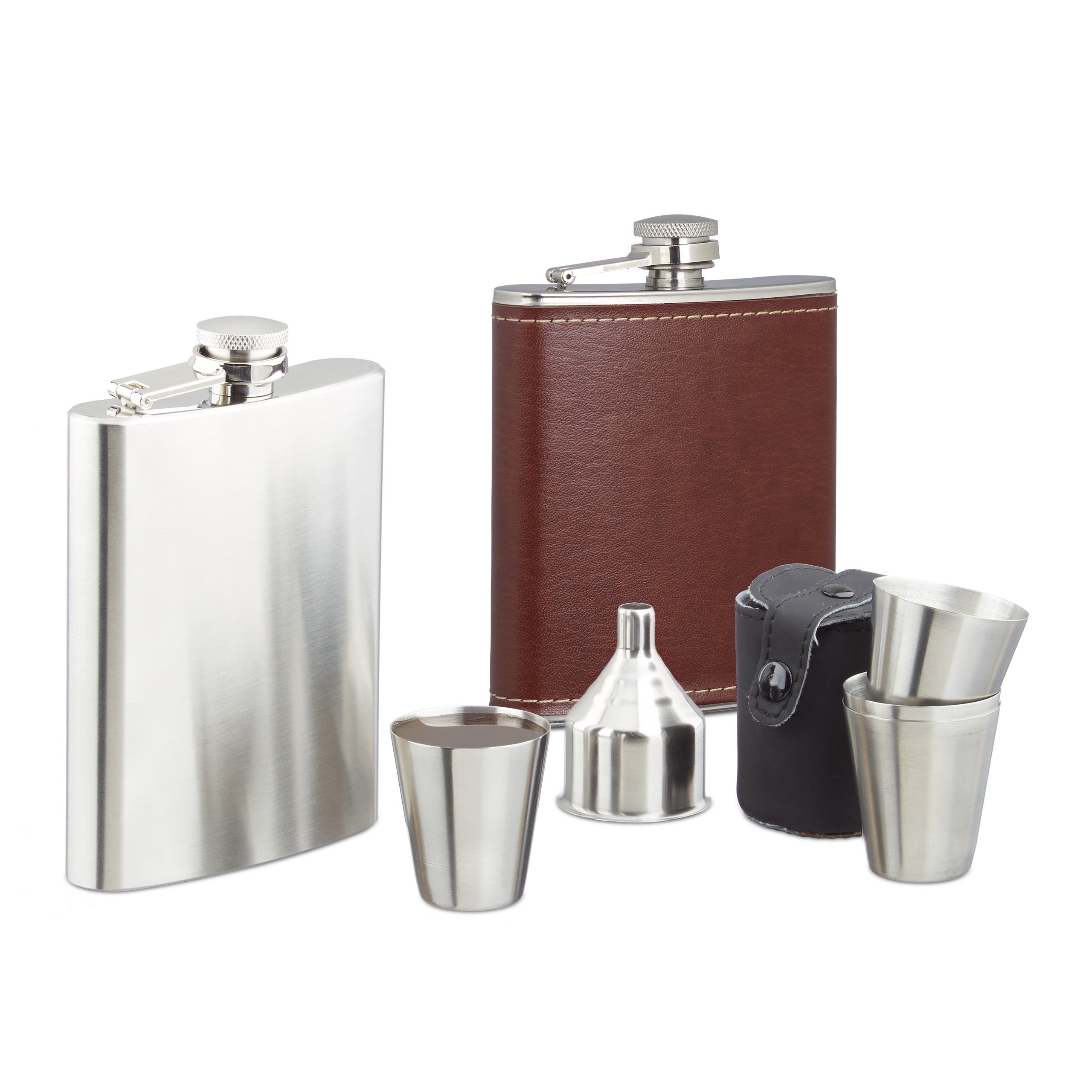 2x Set Fiaschetta Tascabile, Borraccia Portatile, 200 Ml, 7 Oz, Acciaio Con Chiusura A Vite Acqua Argento Whyski 91344688