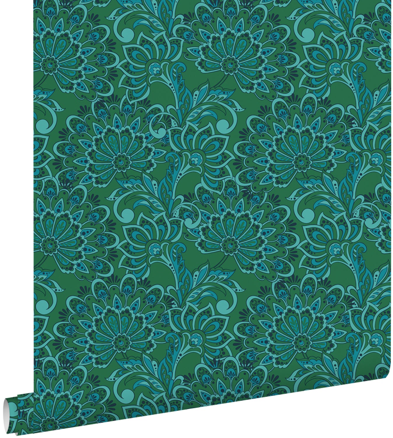 Tapeta zabytkowe kwiaty ciemnej zieleni - 50 x 900 cm - ESTAHOME