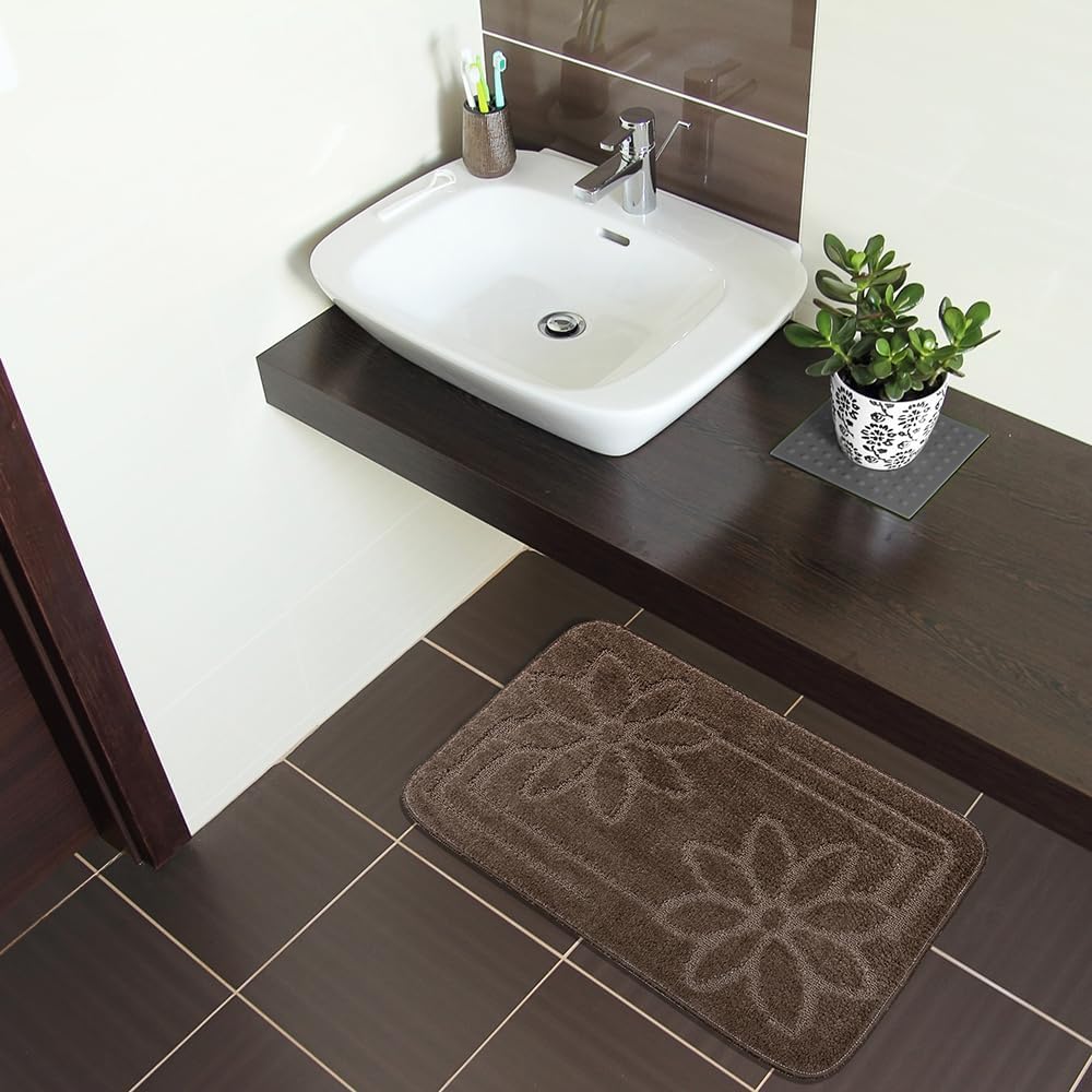 Tapete Banho Cor Sólida Antiderrapante Absorvente Tapete De Cabeceira 100% Fabricado Em Itália Castanho 50x110cm - 3