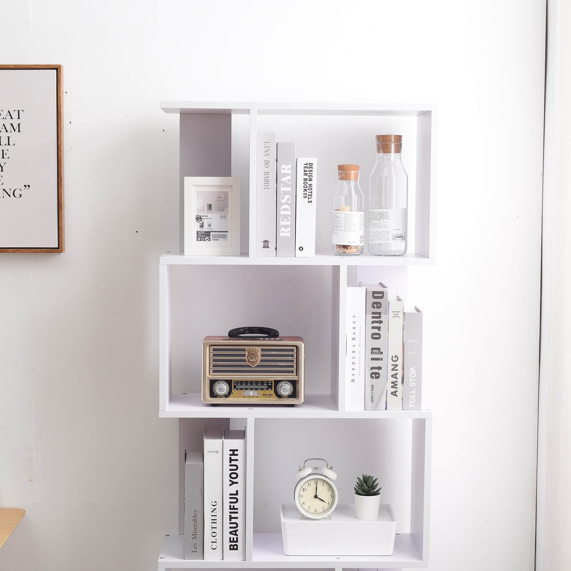 Bibliotheque Mobili Rebecca Etageres Bois Blanc Design 172,5x60x24,5 - 5