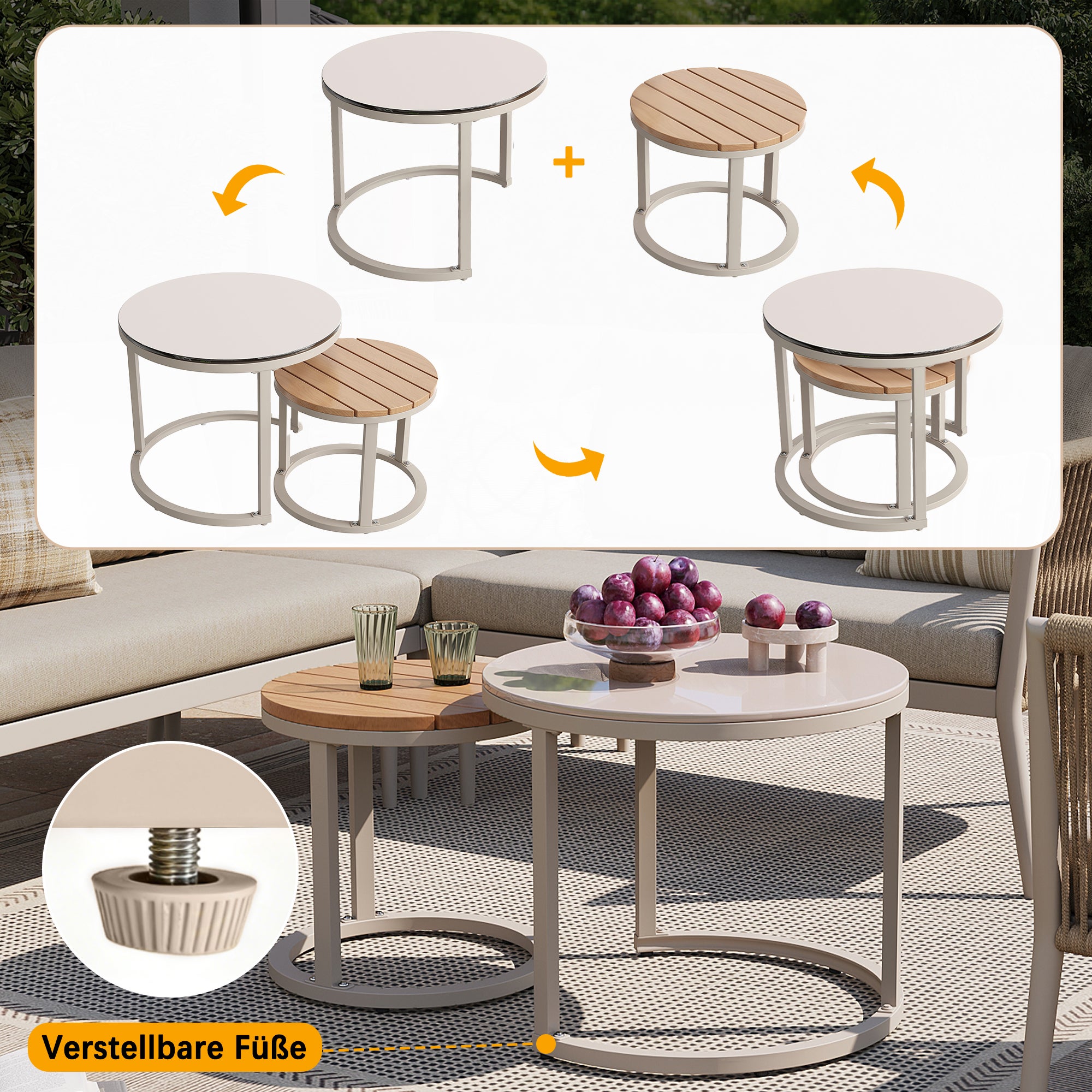Salon bas de jardin en Métal Beige 6 personnes - 7