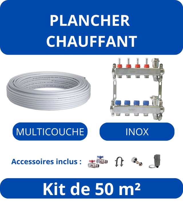 Kit Plancher Chauffant 50 m²-Tube Multicouche - Collecteur Inox