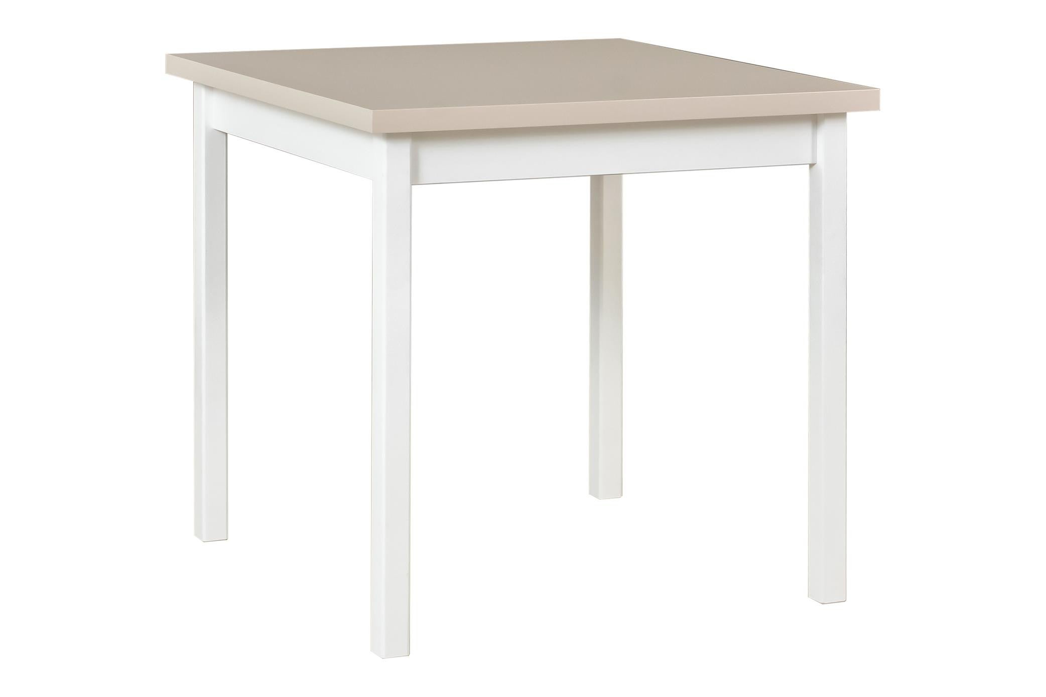 Minimalistyczny kwadratowy stół Max IX na białych nogach w kolorze kaszmirowym – elegancja do kuchni