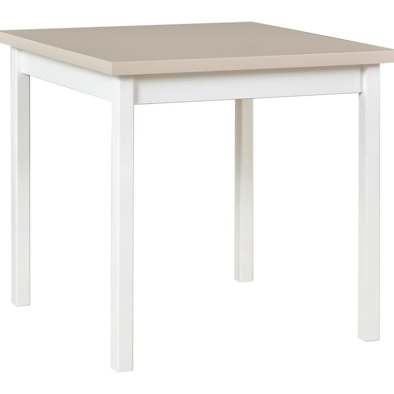 Minimalistyczny kwadratowy stół Max IX na białych nogach w kolorze kaszmirowym – elegancja do kuchni