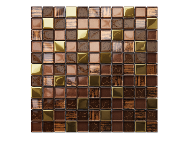 Mosaïque sur maille pour cuisine salle de bain en verre 30x30cm – Azteca Gold
