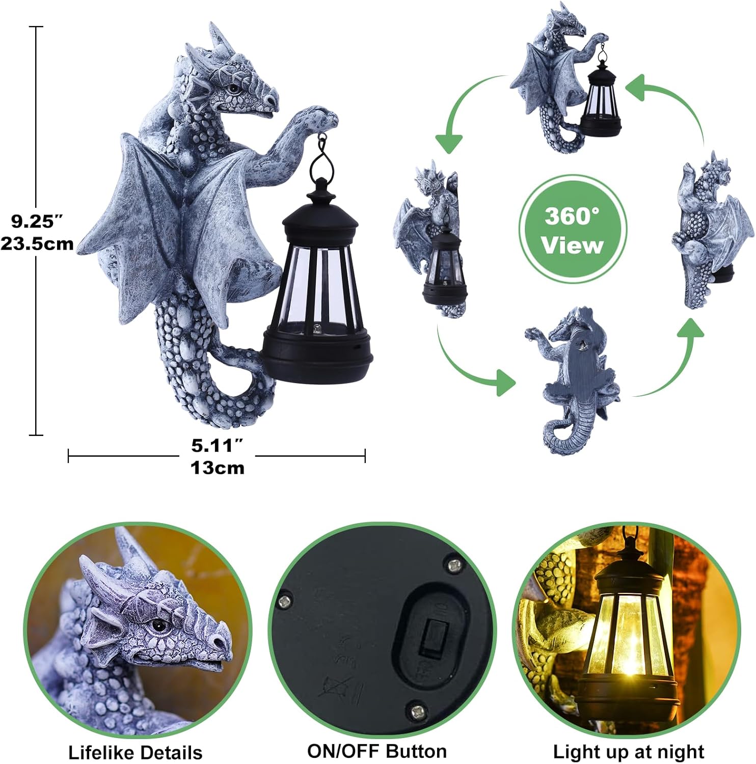 Statue Dragon sur Tronc d’Arbre – Lampe Solaire Décorative pour Jardin, Terrasse, Balcon – Décoration Extérieure Étanche avec LED – Cadeau Amusant - 2