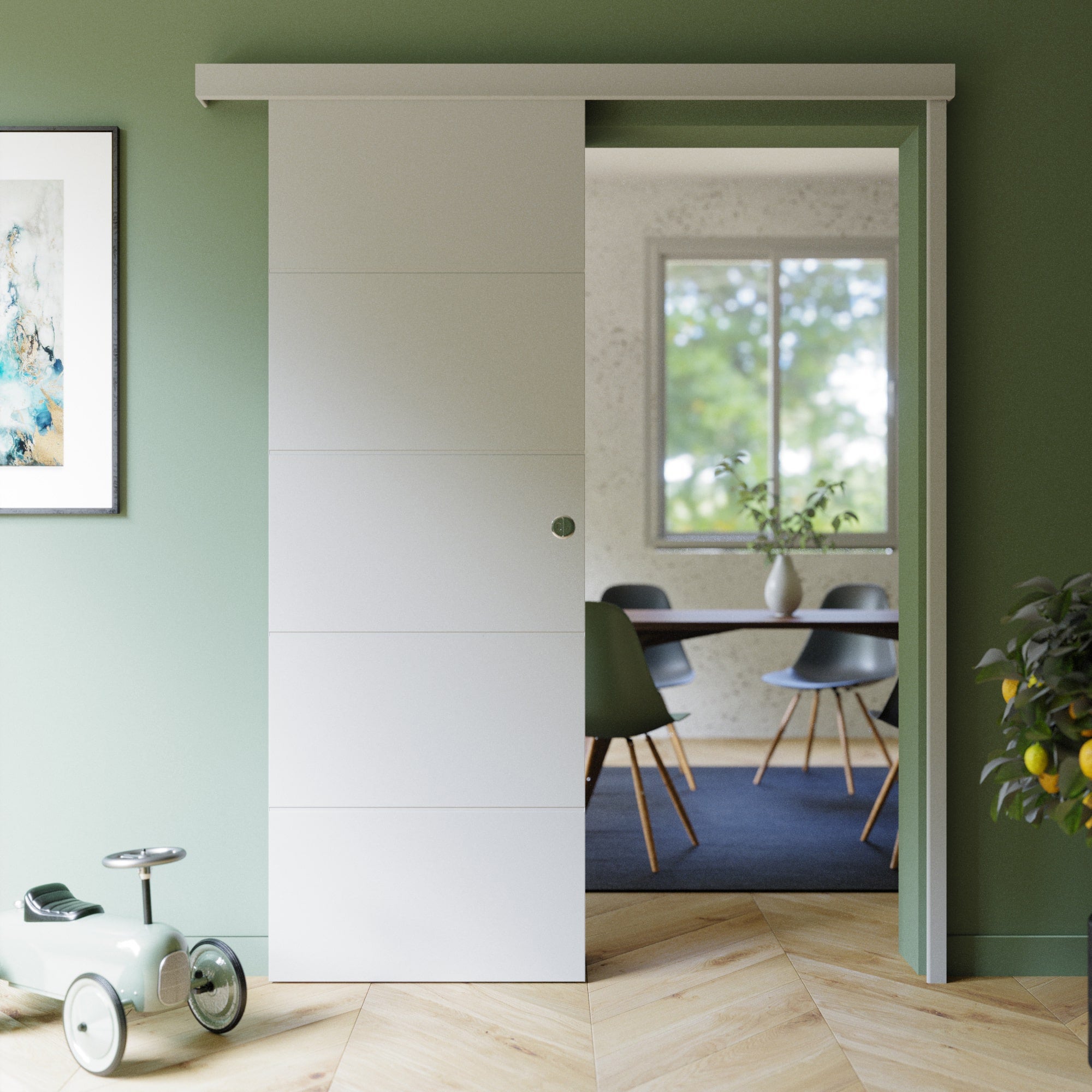 Porte Coulissante avec Rail - Prépeinte Ligne 73 cm - Avec butée - 3