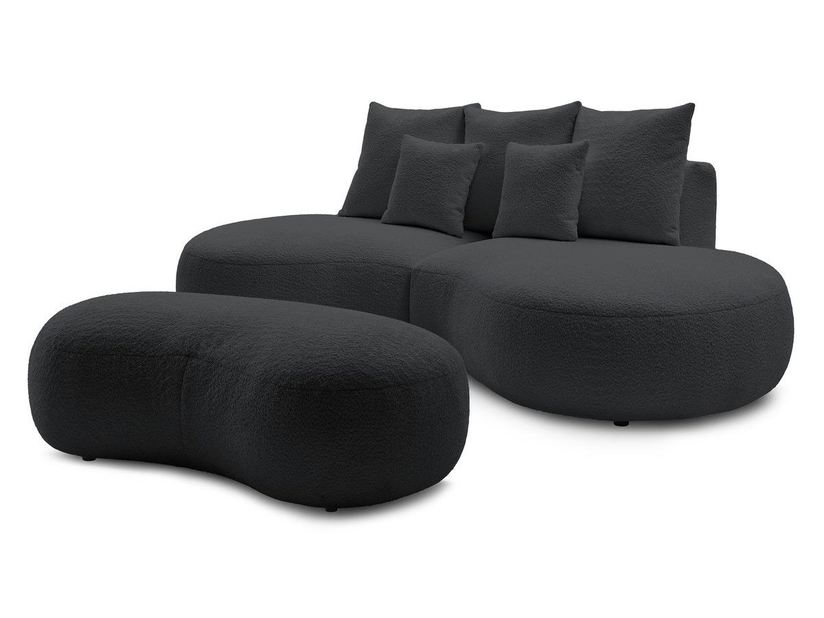 BOBOCHIC Canapé droit fixe 3 places SAINT-GERMAIN tissu bouclette avec pouf Gris foncé - 2