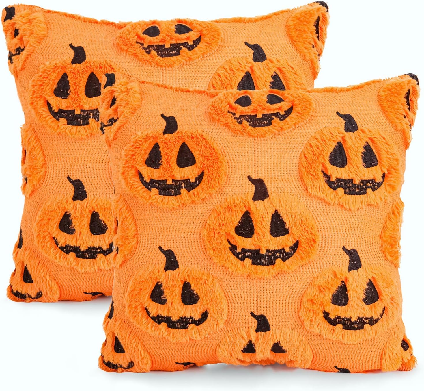 Zestaw 2 poszewek na poduszki z motywem halloweenowych duchów 45 x 45 cm - Miękka pluszowa dekoracja wnętrz do salonów i na przyjęcia