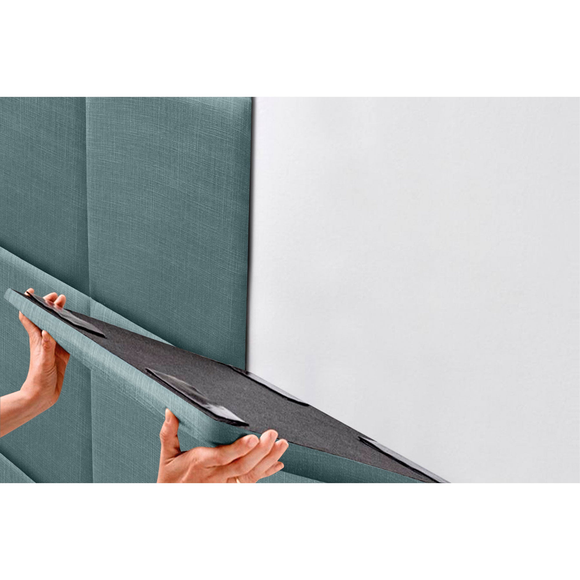 DHOME Cabecero Tapizado de Lino Natural Compuesto de Paneles Autoadhesivos Intercambiables Lujo Dormitorio Acolchado (Turquesa,135cm) - 3