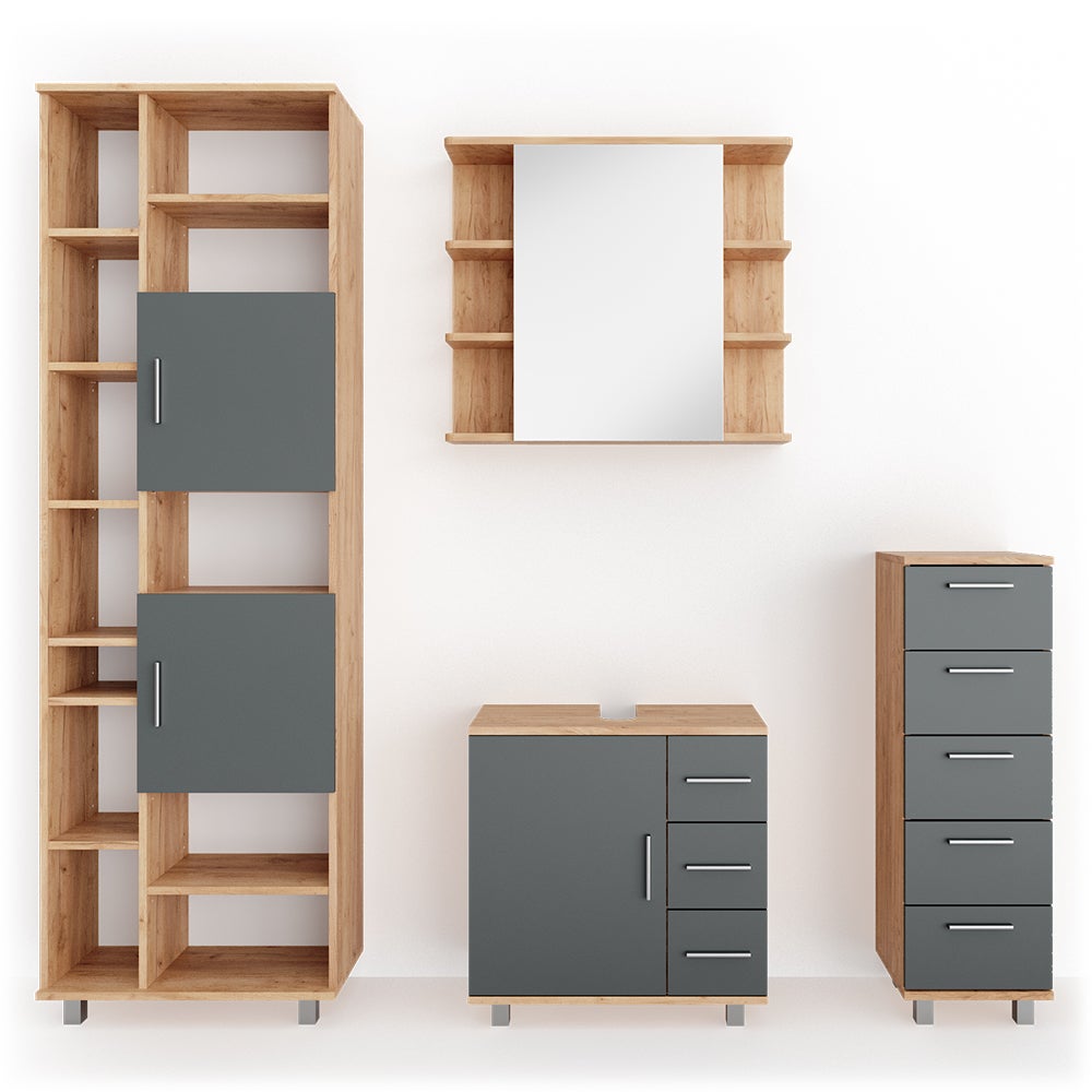 Vicco Zestaw mebli łazienkowych Ilias, Dąb, 4 części